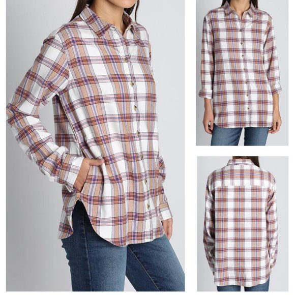 JACHS Girlfriend Tan Plaid Flannel button up szM NWT - Picture 11 of 11